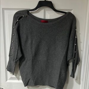 Jennifer Lopez Gray Crew Neck Sweater with Sleeve Detailing